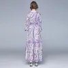 Femmes élégant O cou en mousseline de soie Robe événement fête Robe Maxi Robe printemps violet imprimé fleuri évasé à manches longues Vestios 210514