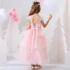 Branco flor rosa menina vestido moda meninas crianças tutu princesa vestidos de alta qualidade vestido de baile