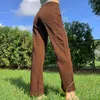 WAATFAAK Bruin Baggy Wide Pen Broek Koreaanse Corduroy Y2K Pocket Hoge Taille Cargo Dames Casual Harajuku Broek Esthetische 210708