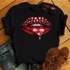 Diamante na boca vermelha Imprimir Camiseta Mulheres Manga Curta Tops Gráfico Camisetas Fashion T-shirt das senhoras