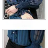 Blouses Long Sleeve Blouse Women Blusas Mujer De Moda Ruffles Stand Collar Plaid Chiffon Blouse Shirt Women Tops Blusa E696 210426