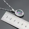 Silver Color Bridal Jewelry Sets For Women Multicolor Rainbow Crystal Necklace Pendant Bracelets Earrings Rings Free Gift Box H1022