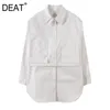 DEAT New fashion spliced Solid Color Clean And Casual Two Piece Women's Cardigan Turn-down Collar Shirt 7B0091 210428