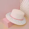Kids Girls Hats Fashion Summer Lace Flowers Caps Breathable Straw Hat Elegant Sunhat Lovely Baby Bonnet Wide Brim Delm22