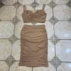 Ocstrade Mesh Two Piece Bandage Dress Arrival Tan 2 Set Outfits Summer Women Sexy Club Party 210527