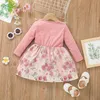 Dziewczyny Rose Flower Print Tulle Dress Fall 2021 Kids Boutique Odzież Koreański 1-5T Długie rękawy bawełniane sukienki