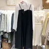 Chic Faketwo Piece Тонкий талия Сплошной Женщина Платья Темперамент Кружева Формовый Робин Весна Длинный Рукав Slip Vestido Mujer 210514