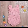 Vêtements de maternité pour bébé, livraison directe 2021, barboteuse couleur bonbon, manches volantes, nœud papillon, coton solide, combinaison à boucle unique