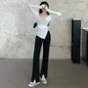 Women's Pants & Capris Split Suit Spring And Autumn Small Black High Waist Hanging Feeling Thin Leisure Wide Leg Ground Dragging