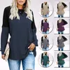 Winter Autumn Patchwork O Neck Solid Color Top's Fashion Casual Loose Plus Size Tees Tunic T Shirt Long Sleeved Pullovers 220315