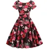 Zomer Floral Print Elegante A-lijn Party Dres Slim White Korte Mouw Swing Pin Up Vintage Jurken Plus Size Robe Femme 220311