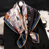 Kvinnor 100% Real Square Scarves Bandana Print Satin Headscarf Echarpe Femme Natural Silk Scarf Sjalar Kerchief Foulard 14mm
