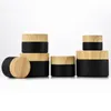 NEWBlack Frosted Glass Jars Cosmetic Jars with Woodgrain Plastic Lids PP Liner 5G 10G 15G 20G 30G 50G Lip Packing Bottles RRE8645