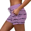 Kvinnors Shorts Kvinnor Striped High Waist Snabbtorkande dragkedjor Fickor Sport Korta Byxor Sommar 2021 Yoga Womans Kläder