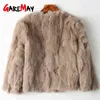 여성용 긴 소매 플러스 사이즈 외투 여성용 짧은 코트 여성 따뜻한 봉제 코트 211220을위한 Garemay Real 토끼 모피 재킷