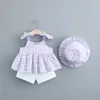 Ayı Lideri Doğan Bebek Çiçek Giyim Setleri Çocuk Kız Kolsuz Yelek Ve Şort Kıyafetler Şapka ile Sevimli Tatil Giyim Setleri 210708