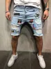 Männer Hip-Hop Denim Shorts Stretchy Ripping Skinny Biker Stickerei Drucken Jeans Shorts Zerstörtes Loch Hohe Qualität Denim Shorts X0621