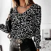 Ankomst V Neck Vintage Blus Kvinnor Casual Plus Size Cardigan Långärmad Skjorta Polka Dot Print Top Femme Blusas 12256 210512