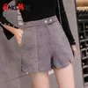 autumn winter women's shorts wool black grey high waist korean style plus size female for 210428