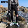 IEFB Men's Clothing Black Knee Hole Ankle-length Jeans Men's Korean Fashion Slim Fit Handsome Denim Trousers Summer 210524