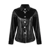 Women's Blouses & Shirts Fashion Street Style Buttons Up Shirt Tops Women Long Sleeve Slim Black Coats Ladies Female Casual PU Leather Fall