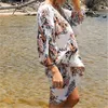 Przyjmuje plaża Cover Up Rayon Print Swimwear Swimwear Panie Cape Walk On The Robe de Plage Swimsuit Sałaja Praia # Q61 210420