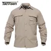 TACVASENメンズ軍事服軽量アーミーシャツクイックドライチカルシャツ夏の取り外し可能な長袖ワークハントシャツ210705