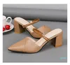 Dress Shoes Spring Summer Fashion Ladies Elegant Squre Heel Pumps Pointed Toes Flip Flops Women's Wearing All Matching