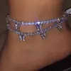 Caraquet 2021 Iced Out Crystal Butterfly Anklets for Women Bling Rhinestone Chain Ankle Bracelet Beach Barefoot Female Jewelry