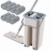 Mop With Bucket and Pad Set Wringing Microfiber Hand- Squeeze s Home Cleaning Bathroom Kitchen Floor Wet And Dry Kit 211102295a