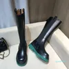 Plattform Knie tBooies Frauen Botega Rindsleder Stiefel Grüne Farbe Untere Schuhe 2250