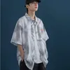 Heren Casual Shirts 2022 Zomer Vintage Dunne Japanse Mode Korte Mouw Gestreept Shirt Mannen Trend Losse Wild Five-Point