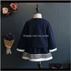 Baby Baby, & Maternity Drop Delivery 2021 Autumn Fashion Girls Clothing Sets Childrens Navy Blue Short Jacket An + Striped Skirts 2Pcs Suits