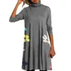 Jocoo Jolee Elegant Spring Long Sleeve Turtleneck Warm Mid Dress Women Vintage Print Loose Dress Plus Size 5xl A Line Dress 210619