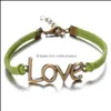 Charme pulseiras jóias vintage amor couro 6 cores bronze mtilayer bracelete para menwomen moda diy drop entrega 2021 qmlro