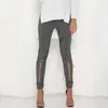 Automne Sexy Femmes À Lacets Faux Daim Stretch Moulante Crayon Pantalon Évider Hiver Femme Taille Haute Bandage Pantalon Q0801