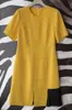 L80554# New Summer Women Fashion Dress Short Sleeve Color Block Front Slit Lady Chiffon Splice Casual Dress With Pockets Yellow M L