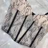 [DEAT] Różowy i Powrót Siatki Patchwork Top Haft Perspektywa Fishbone Suspender Kamizelka Dla Kobiet Sexy Style Lato GX862 210625