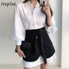 Work Style Ol Temperament 2 uds. Conjunto de mujer con cuello vuelto, camisa de manga larga con un solo pecho + cintura alta, falda con fajas a la cadera 210422