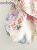 Цветочный принт с плечами Урожай Летние Мода Фонарь Рукава Рюшаря Повседневная Блузки Женский Свободный пляж 210604