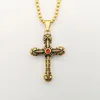 Red Rhinestones Vintage Silver Color Stainless Steel Curved Cross Pendant Necklace Jewelry Mens Fashion Gift224S