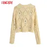 Women Krean Fashion Floral Embroidery Cropped Knitted Cardigan Sweater Vintage Long Sleeve Outerwear Chic Tops BE552 210416