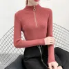 Moda Sonbahar Kış Kazak Kadın Kazak Kore Kalınlaşmak Örme S Fermuar Uzun Kollu Jumper Turtleneck 11788 210512