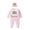 New 2021 Fashion High Quality Newborn Baby Girl Clothes Cotton Print Cute Cartoon Bear New Born Baby Boy Romper and Hat Bibs Set2581864