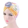 Turbante para mujer, turbante teñido, diadema con estampado colorido, gorro con nudo de flor preatado para niñas