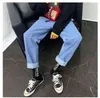 Baggy män jeans varumärke byxor unga pojkar avslappnad elastisk midja mun bredben lång retro streetwear hip hop drop 211111