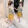 Flickor Kläder Floral Tshirt + Kort Kostym för Patchwork Tjej Kläder Sommar Tracksuiter Barn 6 8 10 12 14 210527