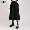 [EAM] Zwart Big Maat Temperament Pockets Hoge Elastische Taille Half-Body Rok Dames Losse Mode Lente Zomer 1DD7219 21512