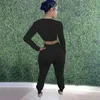 Pantalones de dos piezas de las mujeres Sexy Fitness Desgaste de la fitness Mujeres Establece manga larga Slim Cult Top y Sweetpants Jogger Trajes Streetwear