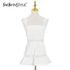 White Hollow Out Vest For Women Square Collar Sleeveless Tunic Sexy Minimalist Tank Tops Female Fashion Summer 210524